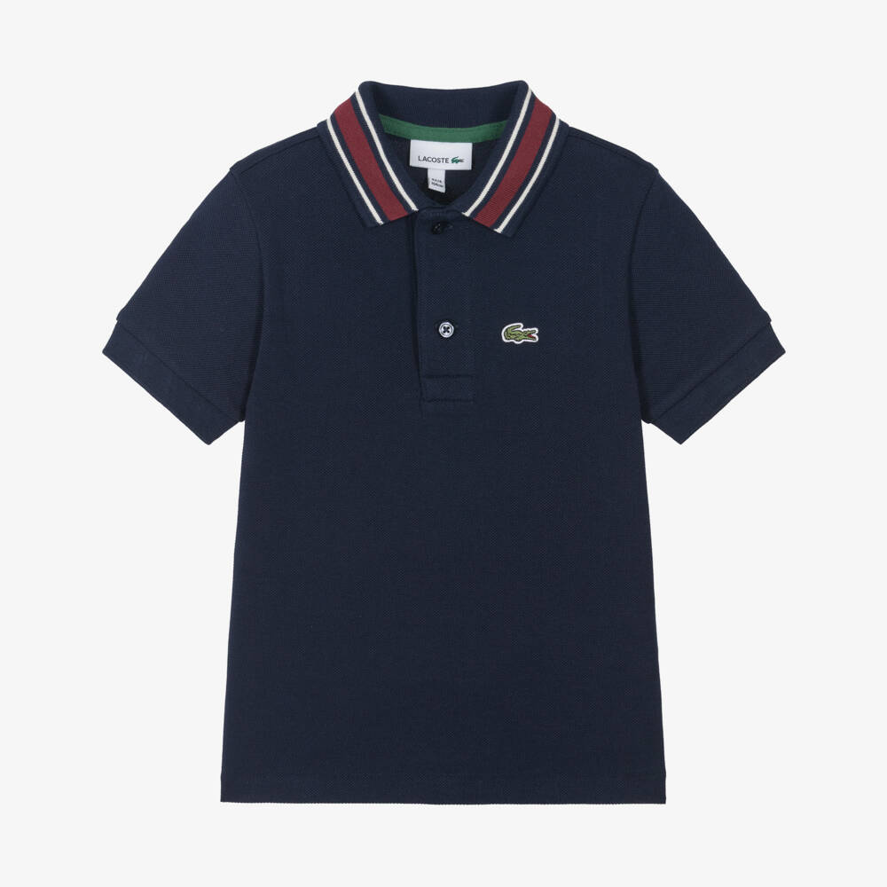Lacoste-Boys Navy Blue Cotton Piqué Polo Shirt with Crocodile Logo | Childrensalon