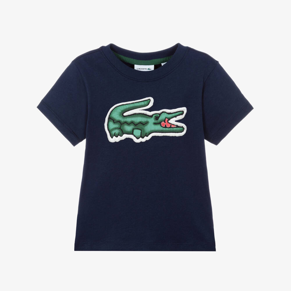 Lacoste-تيشيرت قطن بشعار التمساح لون كحلي للأولاد | Childrensalon