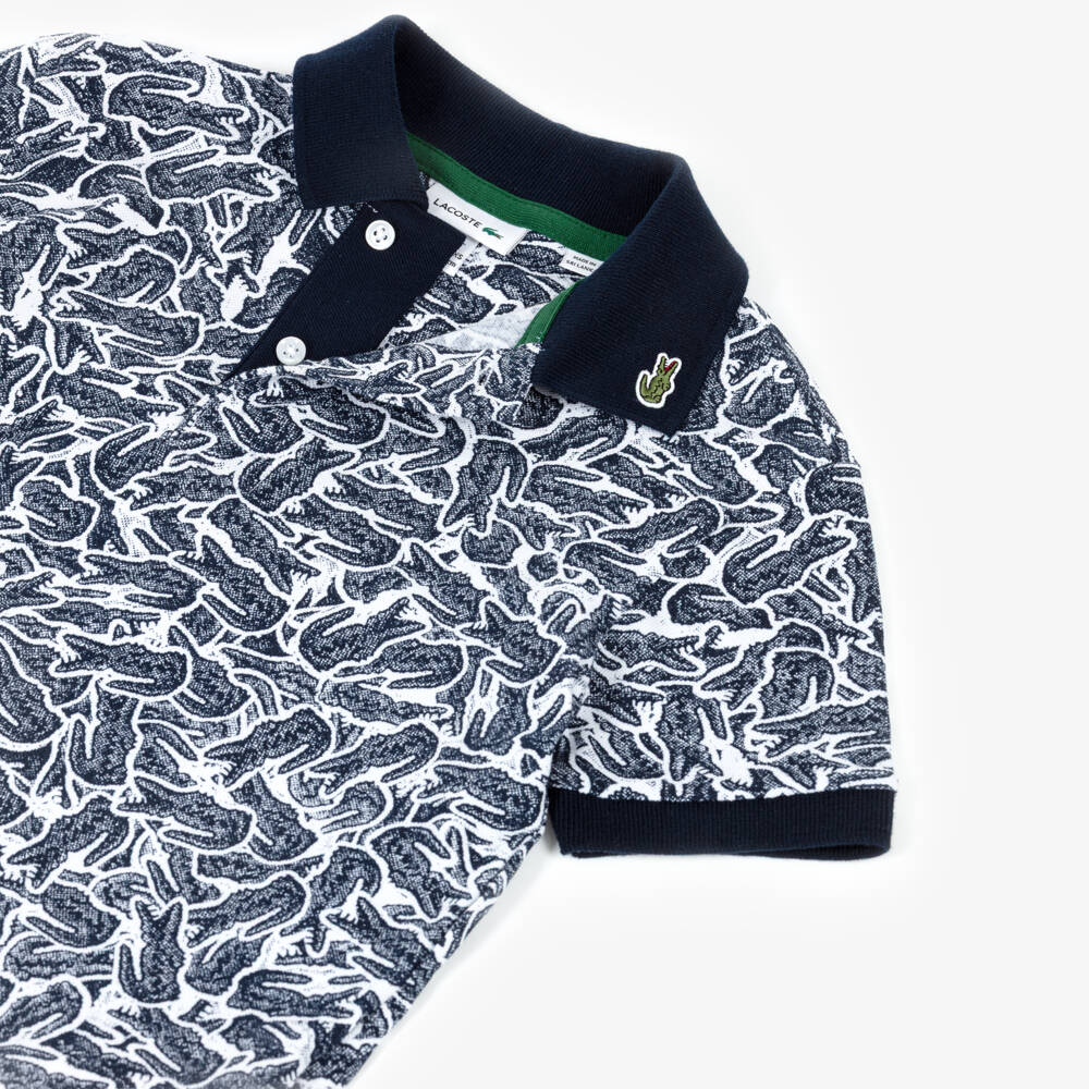 Lacoste-تيشيرت بولو قطن بنقشة شعار التمساح لون كحلي للأولاد | Childrensalon