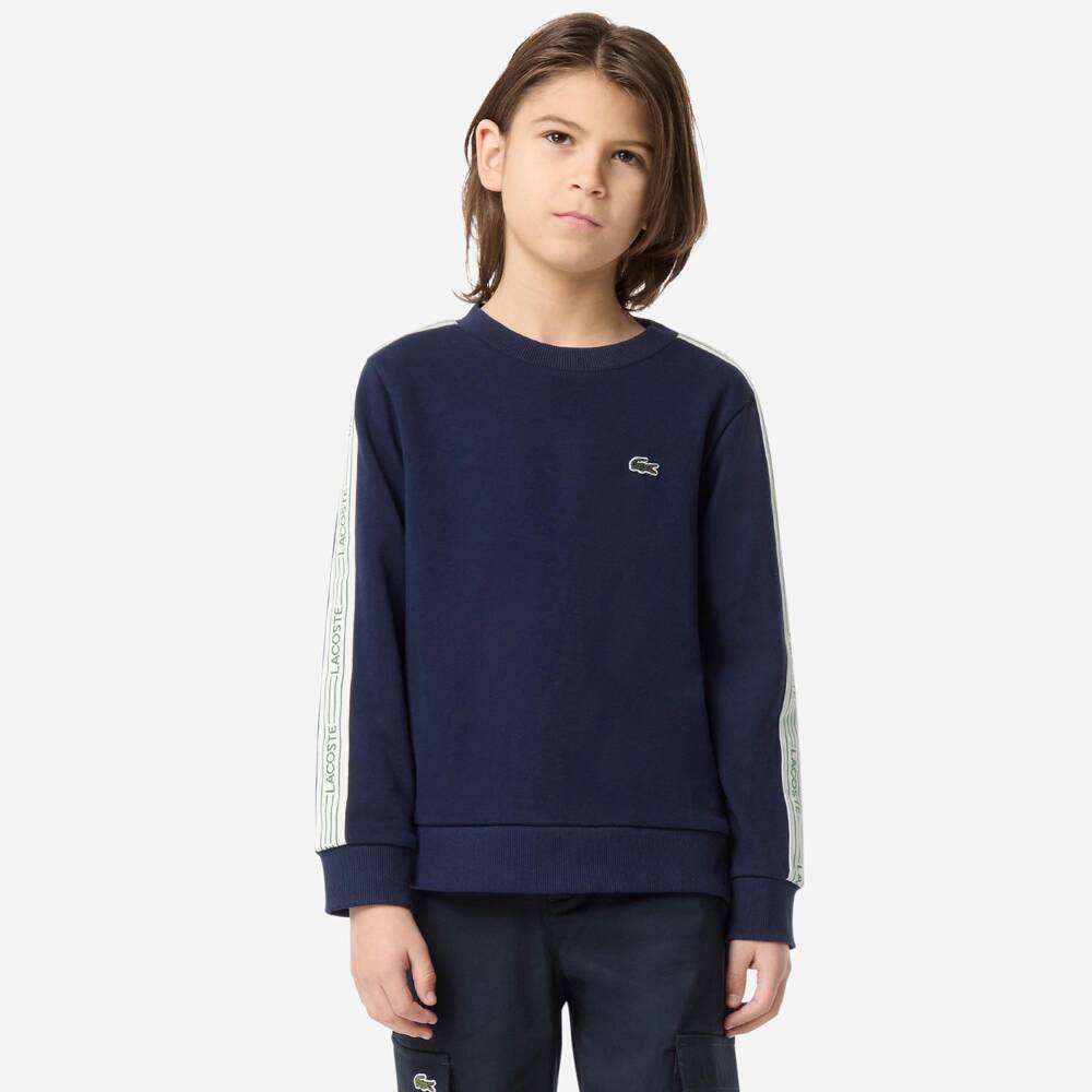 Lacoste-Boys Navy Blue Logo Tape Sweatshirt | Childrensalon