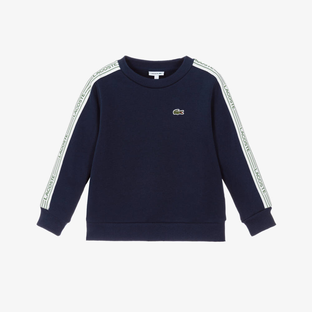 Lacoste-Boys Navy Blue Logo Tape Sweatshirt | Childrensalon