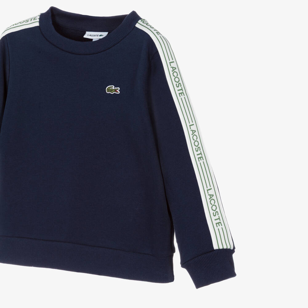 Lacoste-Boys Navy Blue Logo Tape Sweatshirt | Childrensalon