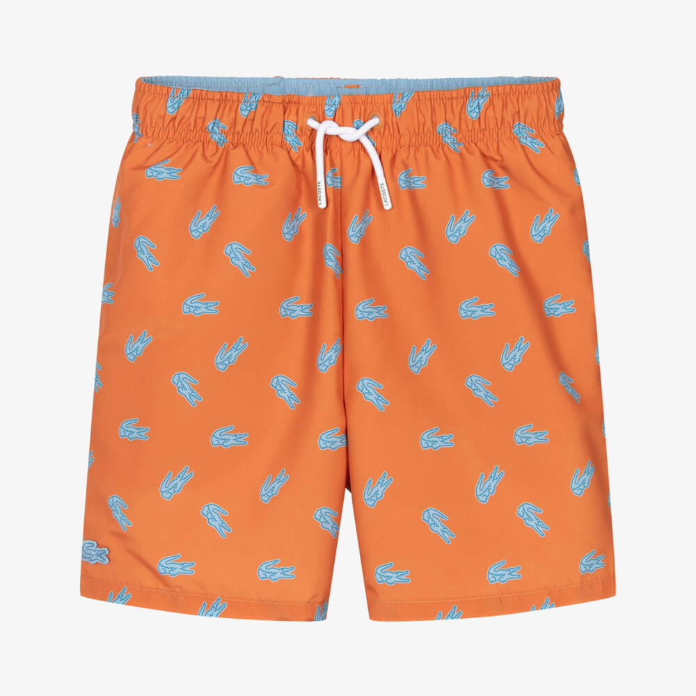 Lacoste-Boys Orange Crocodile Logo Swim Shorts | Childrensalon