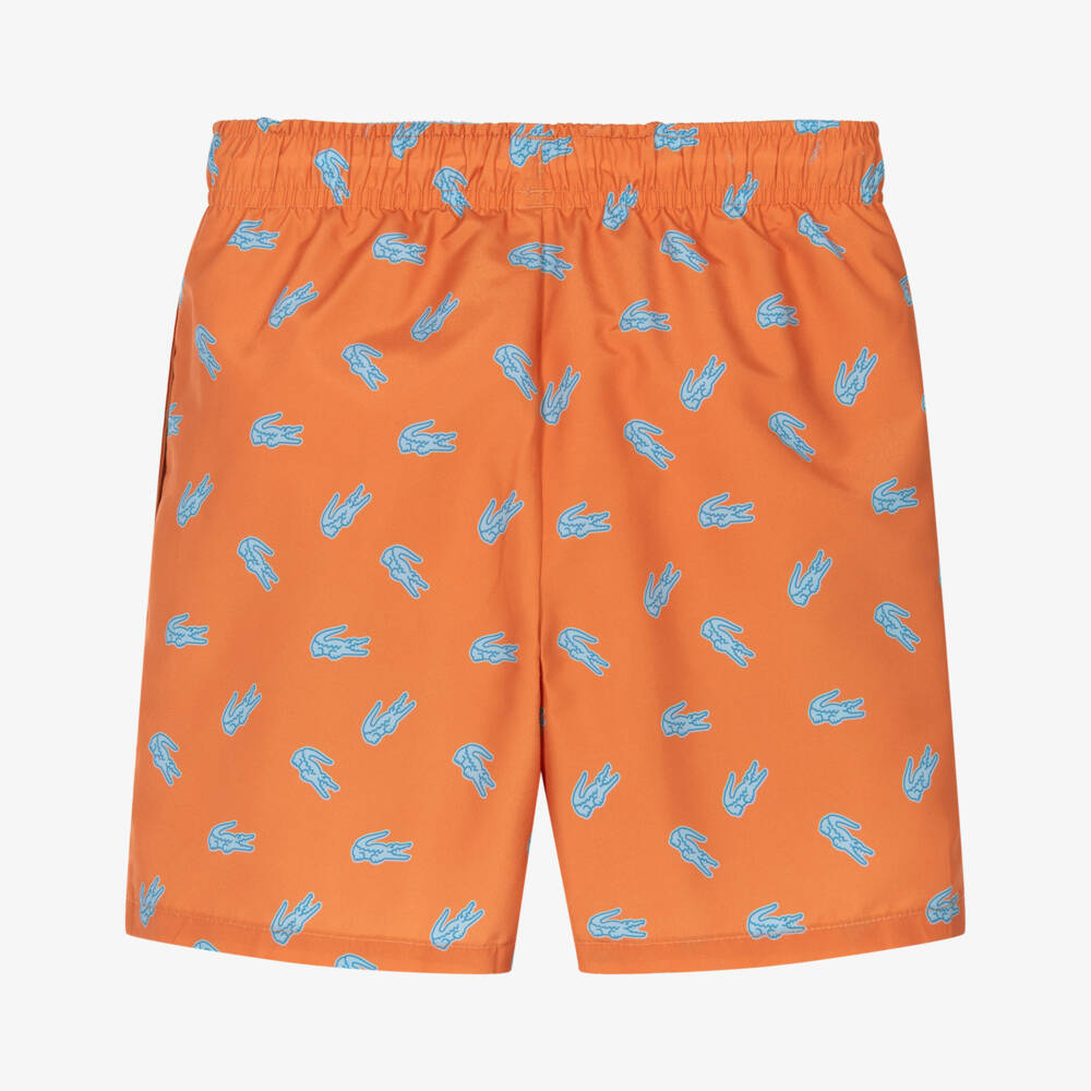 Lacoste-Boys Orange Crocodile Logo Swim Shorts | Childrensalon