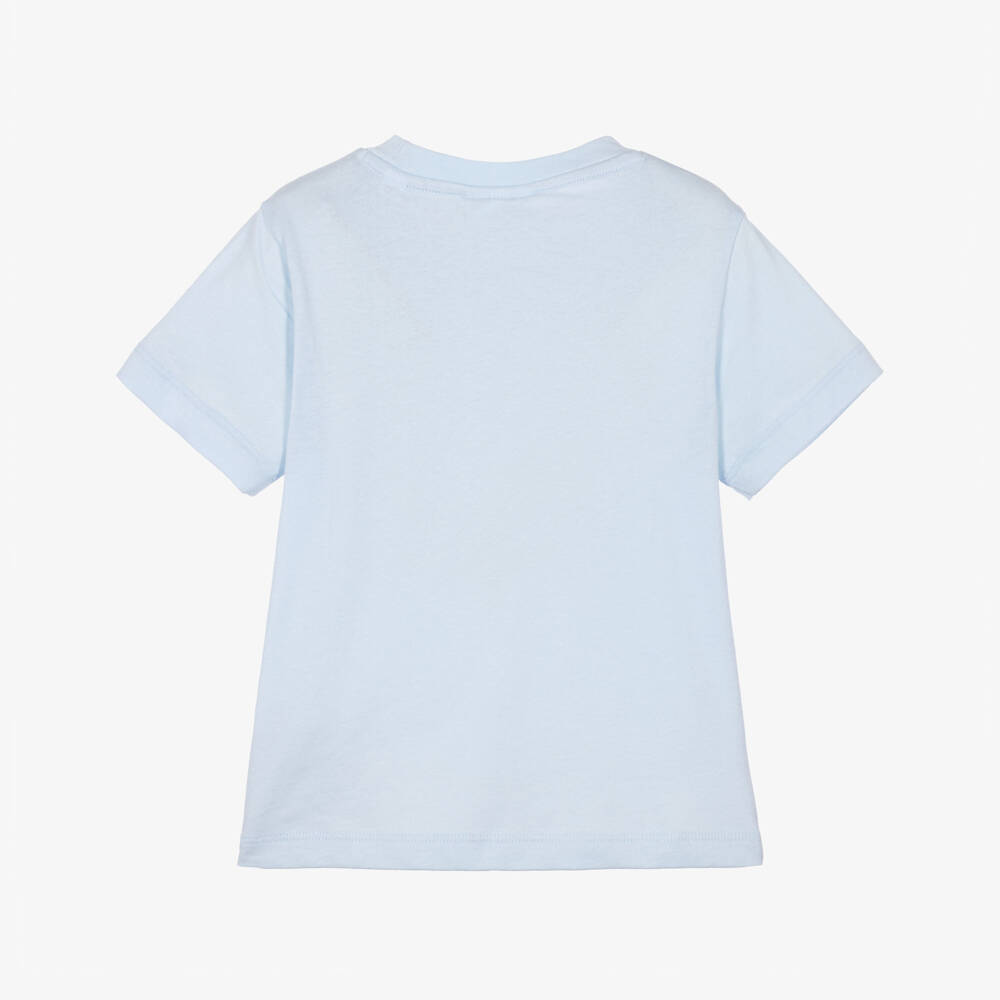 Lacoste-Boys Pale Blue Cotton T-shirt with Embroidered Crocodile | Childrensalon