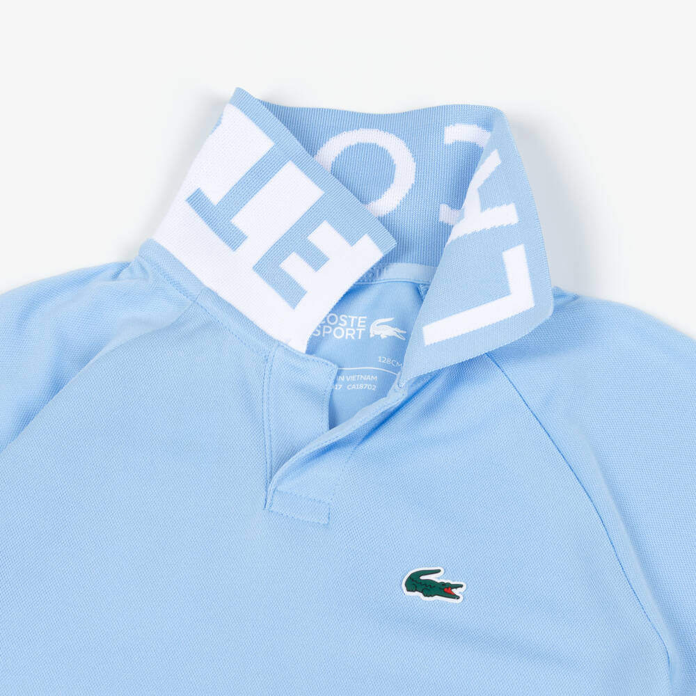 Lacoste-Рубашка поло с логотипом на воротнике голубая ультра-сухая для мальчиков | Childrensalon