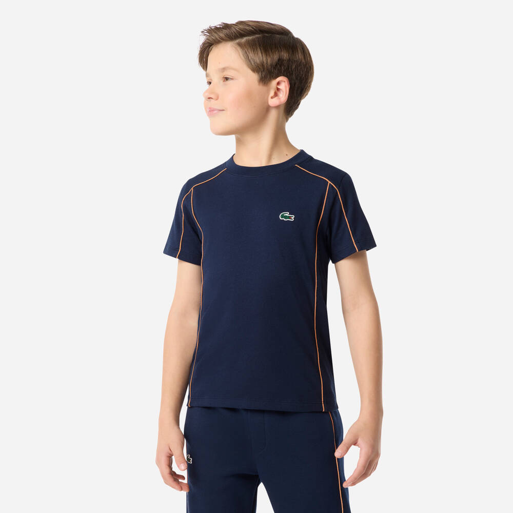 Lacoste-Boys Sporty Navy Blue Ultra Dry Jersey T-Shirt | Childrensalon