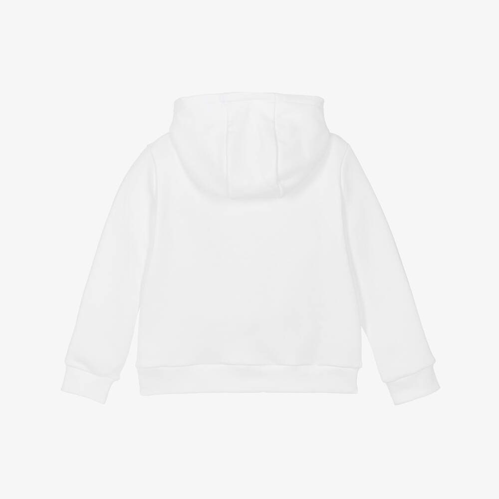 Lacoste-Boys White Cotton Hoodie with Green Embroidered Logo | Childrensalon