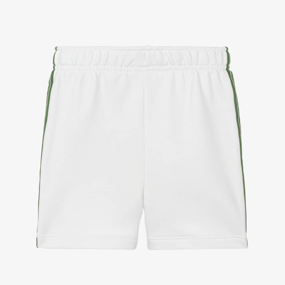 Lacoste-Boys White Cotton Jersey Shorts with Logo Tape | Childrensalon