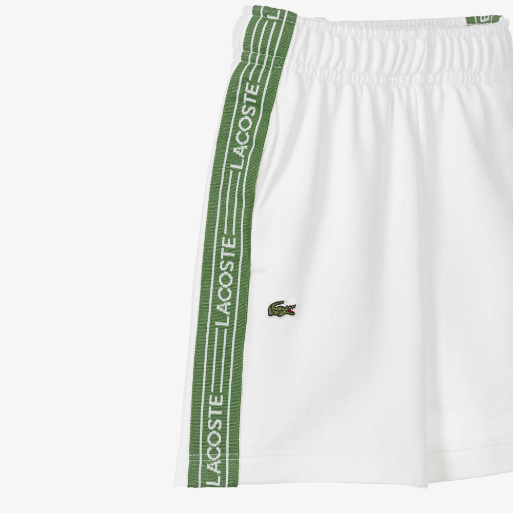 Lacoste-Boys White Cotton Jersey Shorts with Logo Tape | Childrensalon