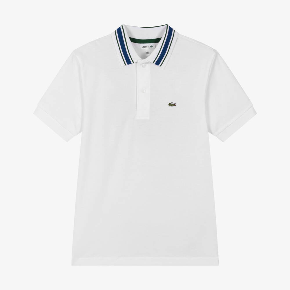 Lacoste-Boys White Cotton Piqué Short-Sleeve Polo Shirt | Childrensalon