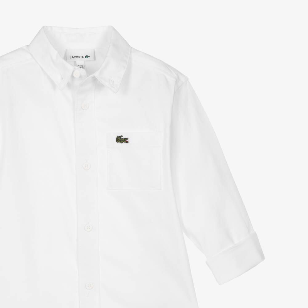Lacoste-Boys White Cotton Shirt with Chest Pocket & Logo Badge | Childrensalon