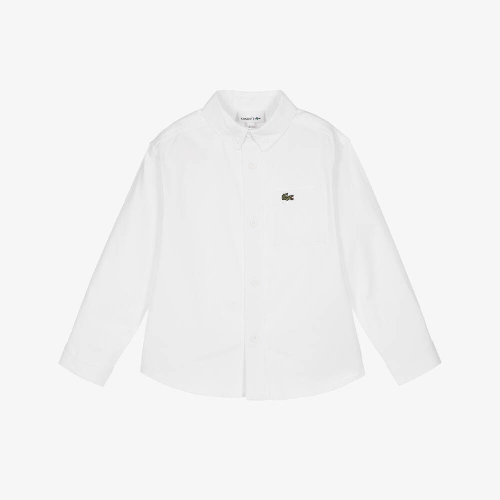 Lacoste-Boys White Cotton Shirt with Chest Pocket & Logo Badge | Childrensalon