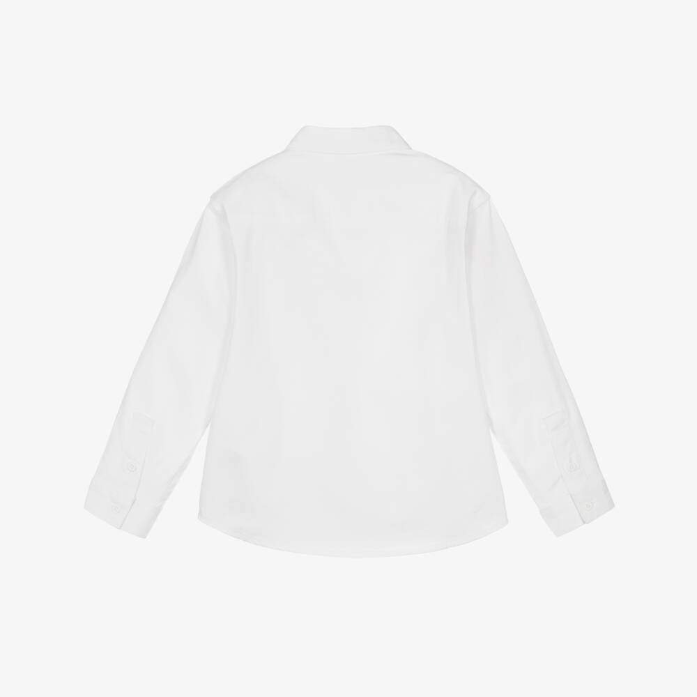 Lacoste-Boys White Cotton Shirt with Chest Pocket & Logo Badge | Childrensalon