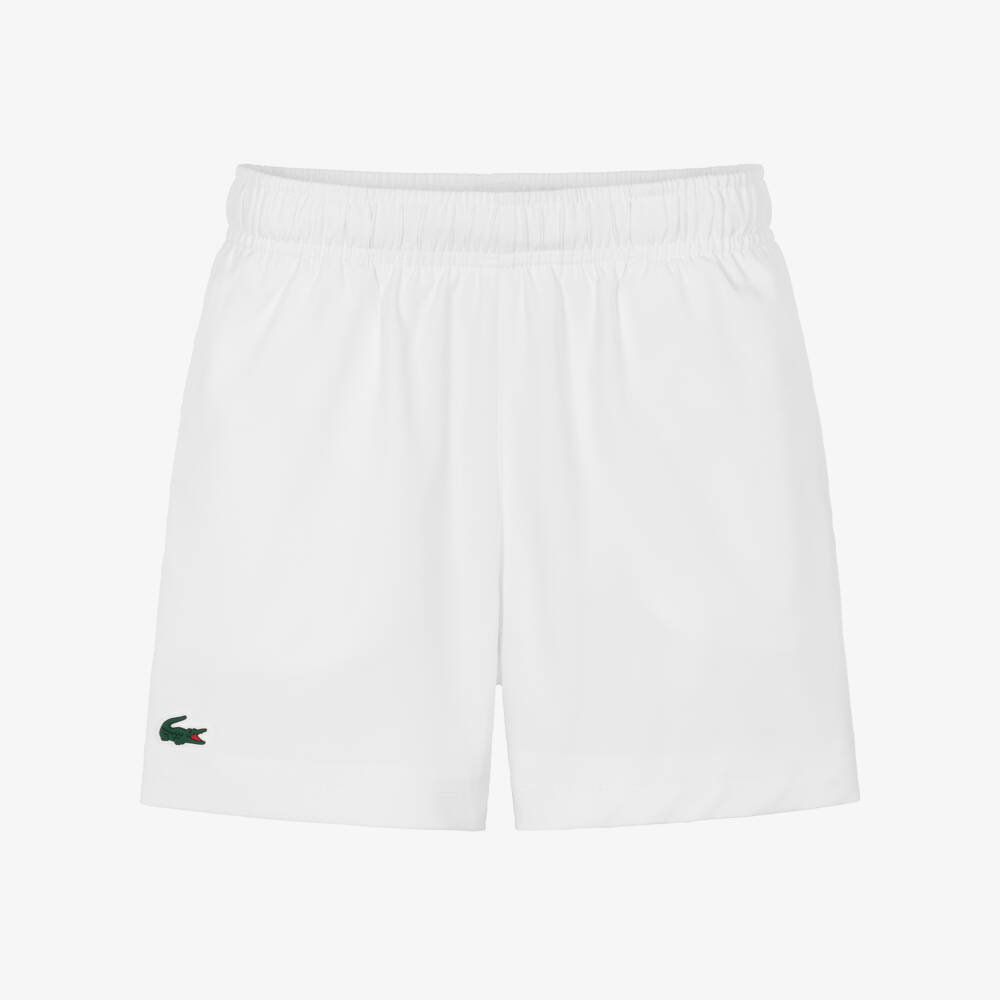 Lacoste-Boys White Crocodile Sports Shorts | Childrensalon