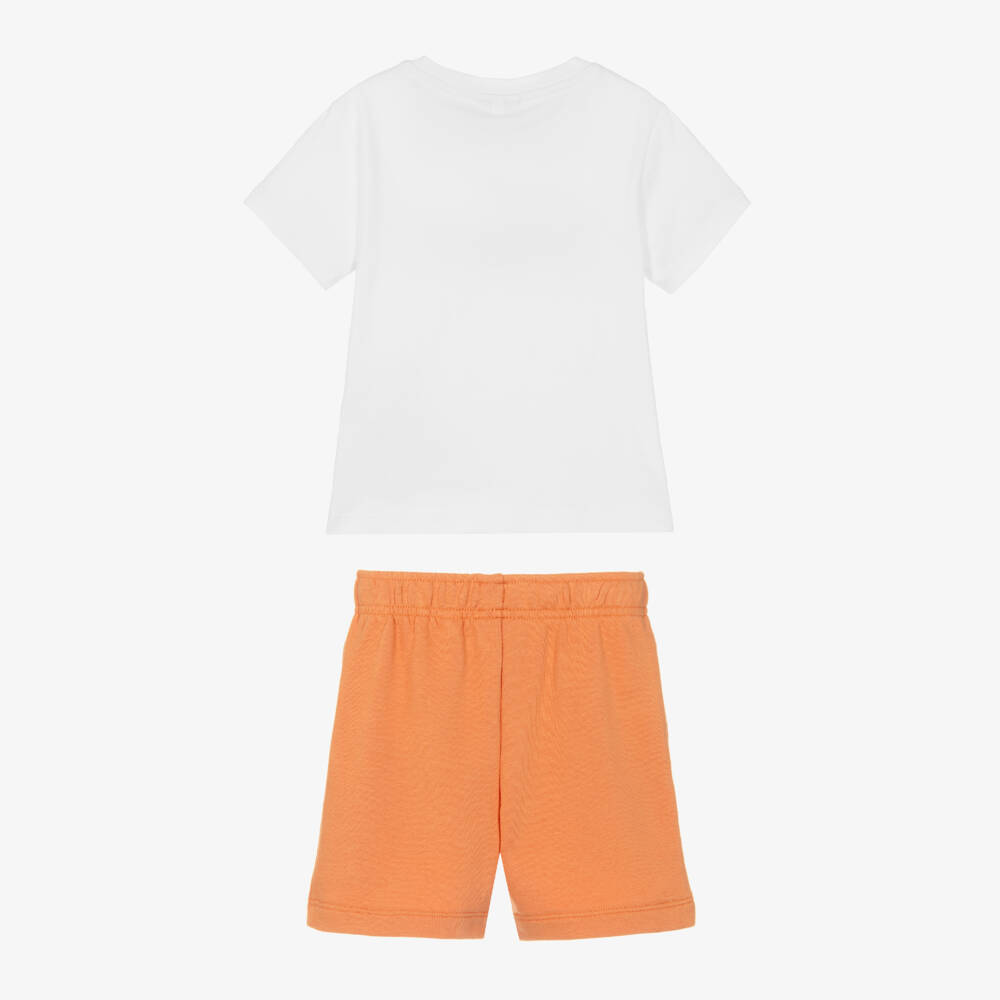 Lacoste-Boys White & Orange Jersey Crocodile Logo Shorts Set | Childrensalon