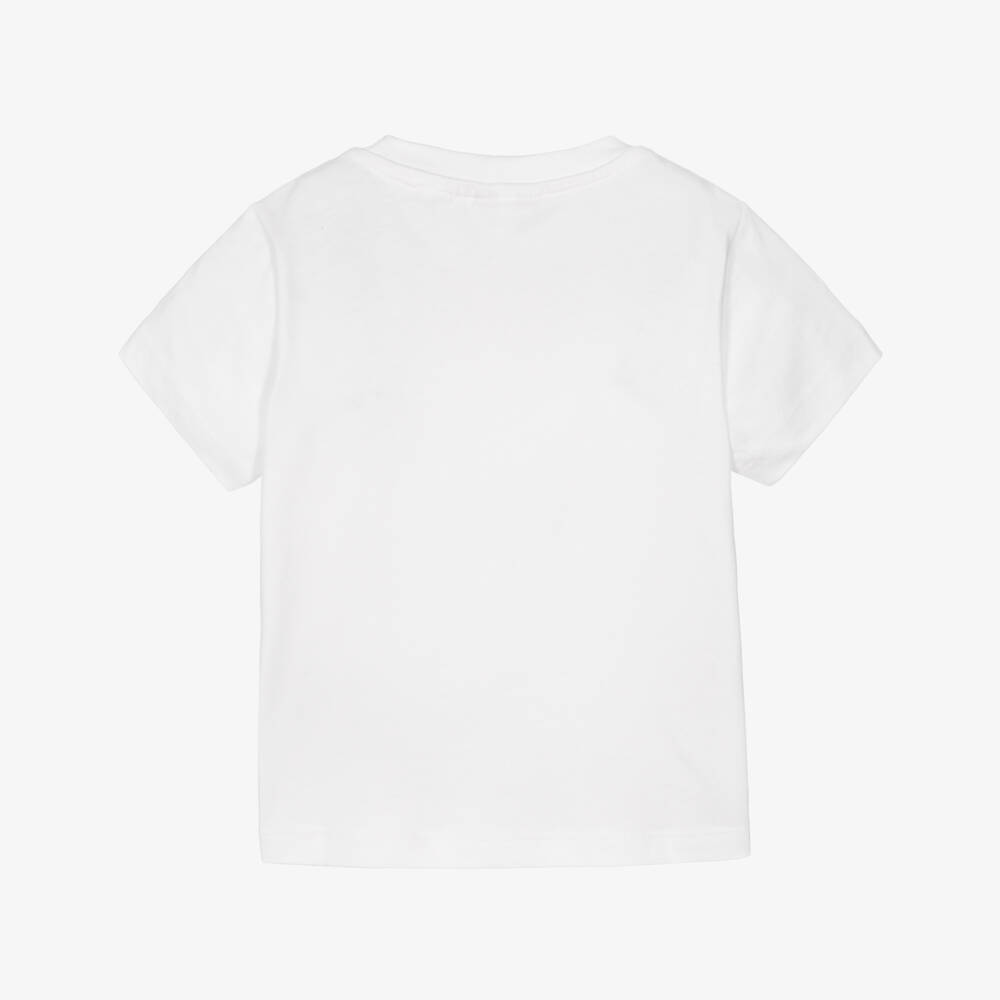 Lacoste-Boys White Organic Cotton Tennis Court & Logo Print T-Shirt | Childrensalon