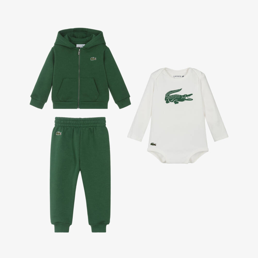 Lacoste-Dark Green Cotton Jersey Baby Tracksuit Set | Childrensalon