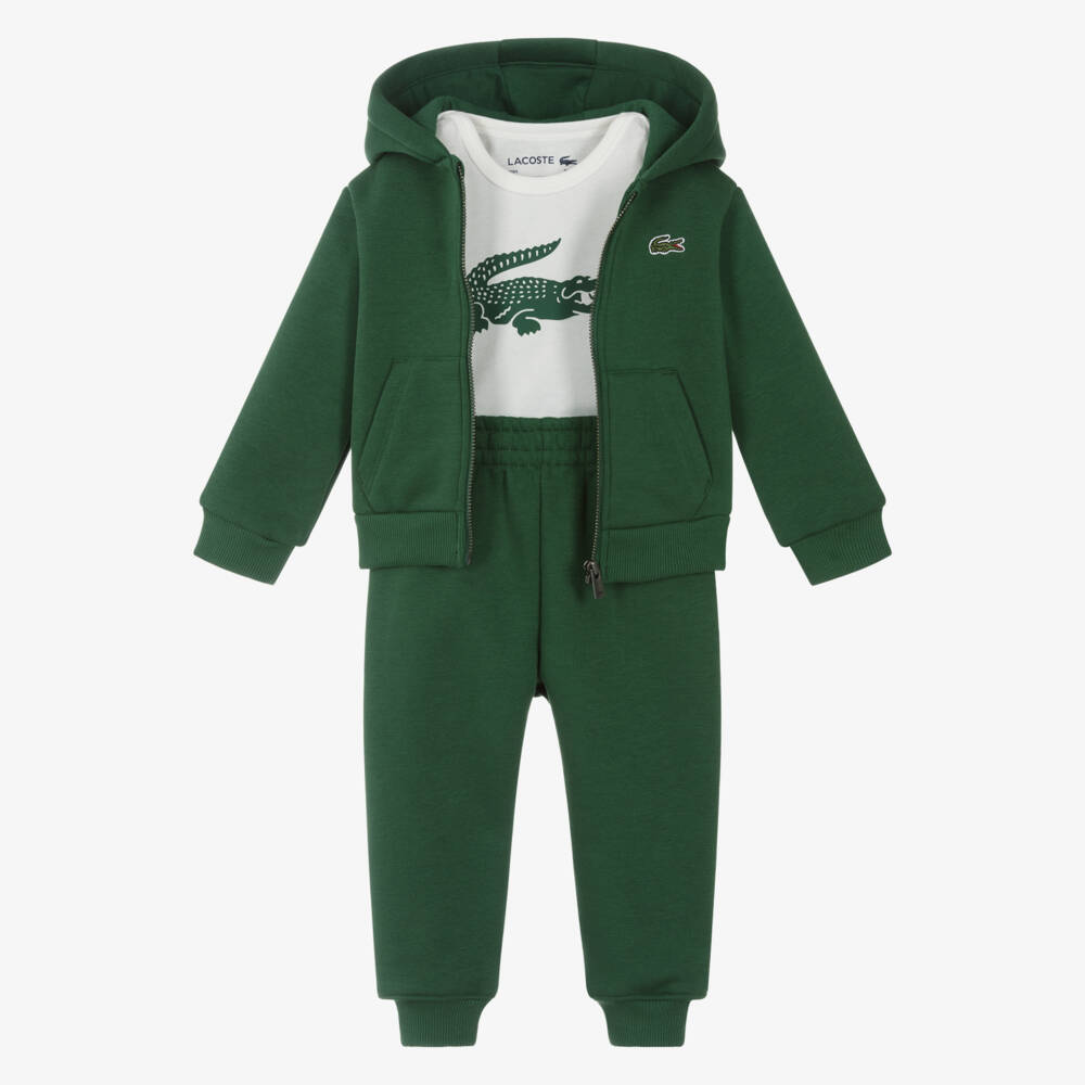 Lacoste-Dark Green Cotton Jersey Baby Tracksuit Set | Childrensalon