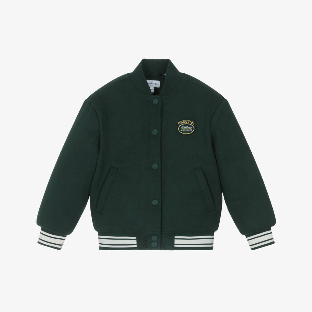 Lacoste-Felted Green Baseball Jacket with Logo Patch | Childrensalon