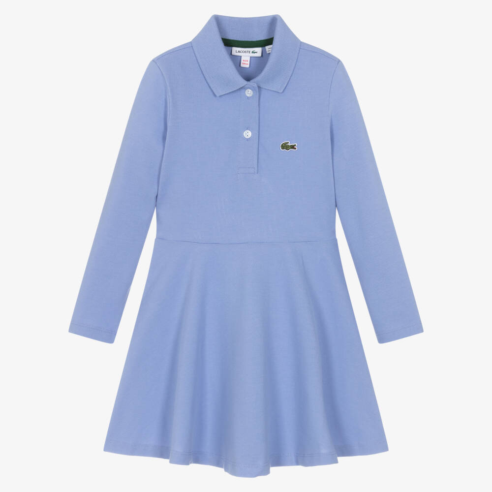 Lacoste-Girls Blue Cotton Piqué Polo Dress | Childrensalon