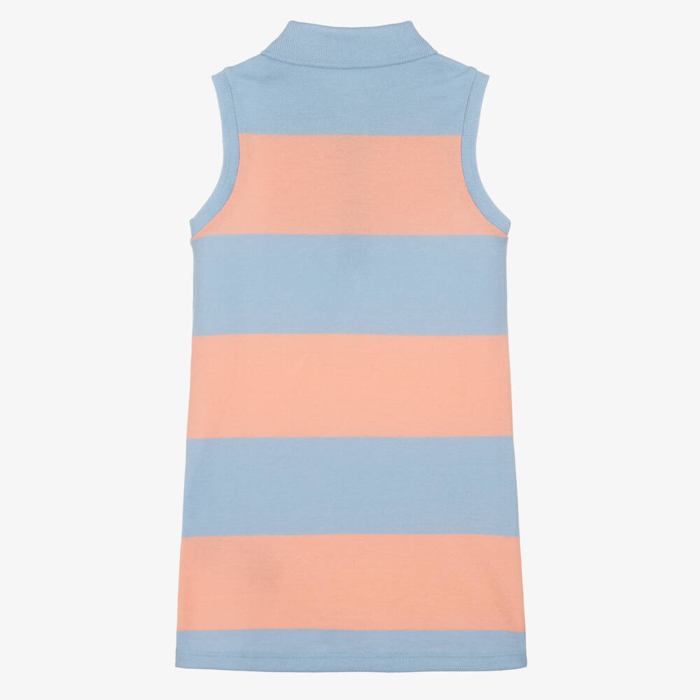 Lacoste-Girls Cotton Piqué Polo Dress with Pink and Blue Stripes | Childrensalon