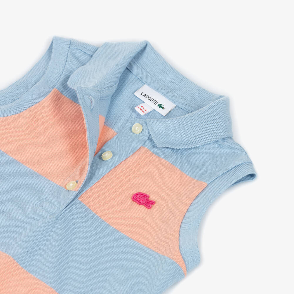 Lacoste-Girls Cotton Piqué Polo Dress with Pink and Blue Stripes | Childrensalon