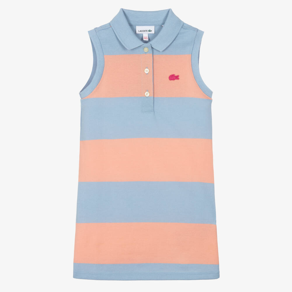 Lacoste-Girls Cotton Piqué Polo Dress with Pink and Blue Stripes | Childrensalon