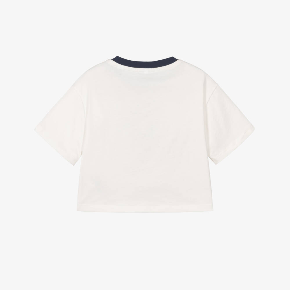 Lacoste-Girls Ivory Organic Cotton Tennis Logo T-Shirt | Childrensalon