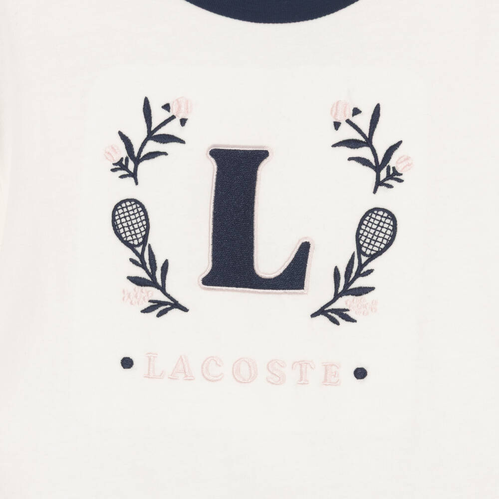 Lacoste-Girls Ivory Organic Cotton Tennis Logo T-Shirt | Childrensalon