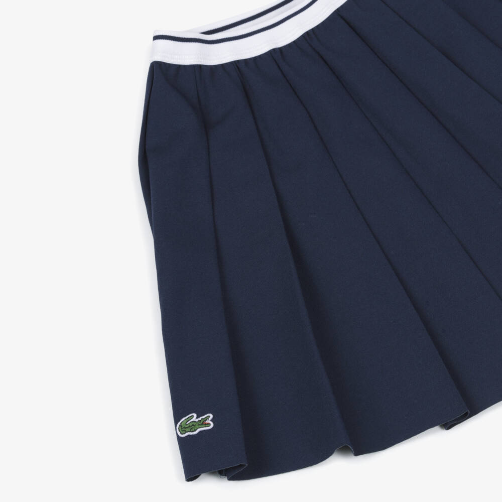 Lacoste-Girls Navy Blue Pleated Skirt with Shorts-Style Lining | Childrensalon