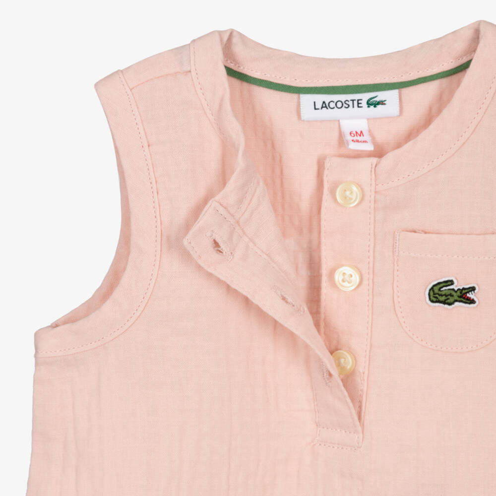 Lacoste-Girls Pale Pink Cotton Shorts Set with Crocodile Logos | Childrensalon