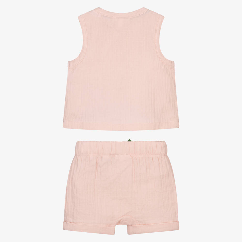 Lacoste-Girls Pale Pink Cotton Shorts Set with Crocodile Logos | Childrensalon