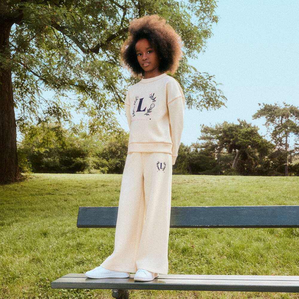 Lacoste-Girls Pale Yellow Tennis Logo Sweatshirt | Childrensalon
