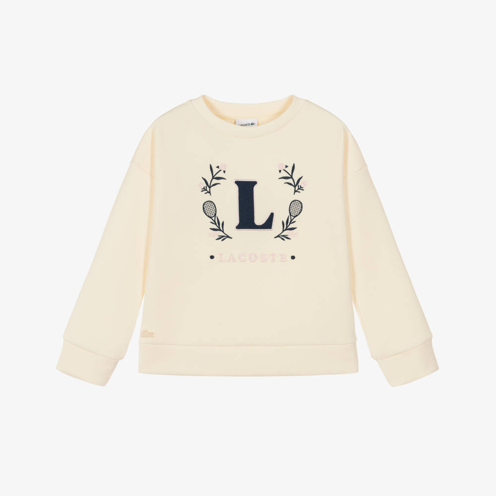 Lacoste-Girls Pale Yellow Tennis Logo Sweatshirt | Childrensalon