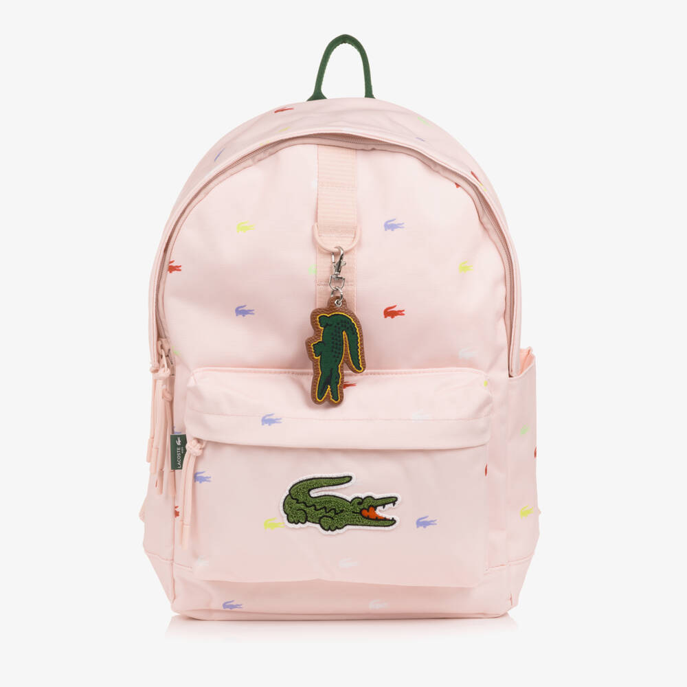 Lacoste-Girls Pink Backpack with Crocodile Logo (42cm) | Childrensalon