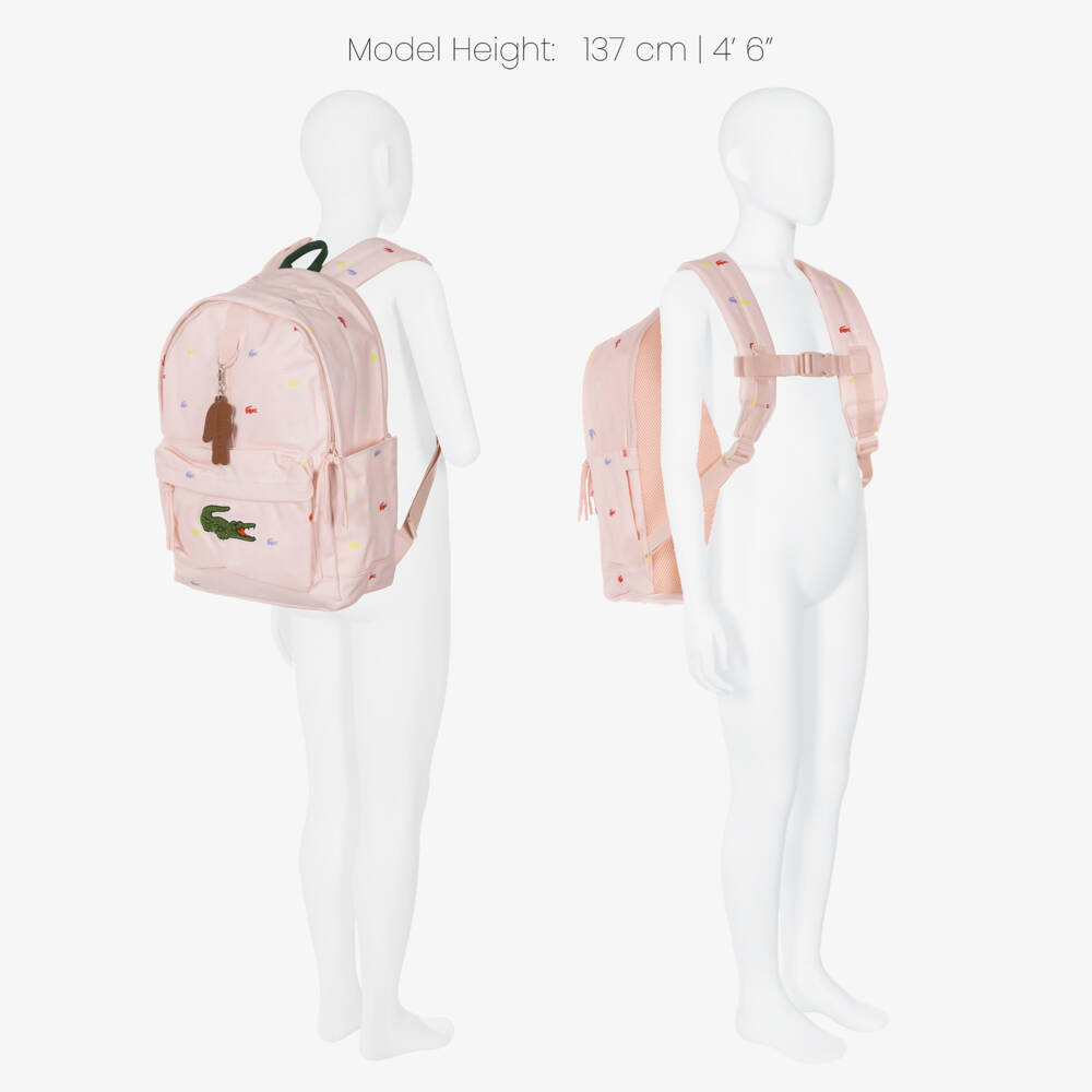 Lacoste-Рюкзак розовый с логотипом крокодила для девочек (42см) | Childrensalon