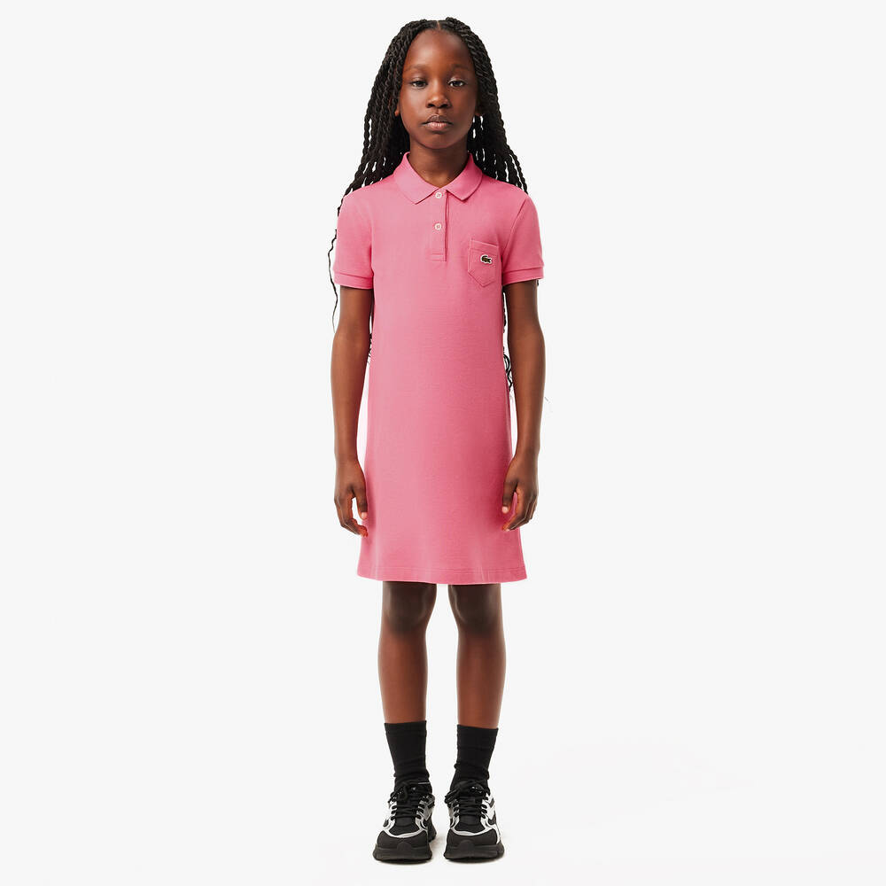 Lacoste-Girls Pink Cotton Polo Dress | Childrensalon