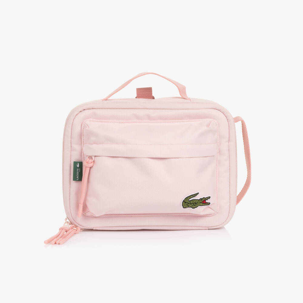 Lacoste-Girls Pink Lunch Bag with Crocodile Logo (25cm) | Childrensalon