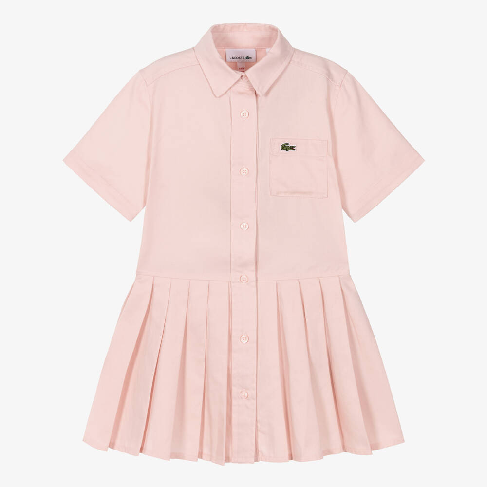 Lacoste-فستان قميص بكسرات لون زهري للبنات | Childrensalon