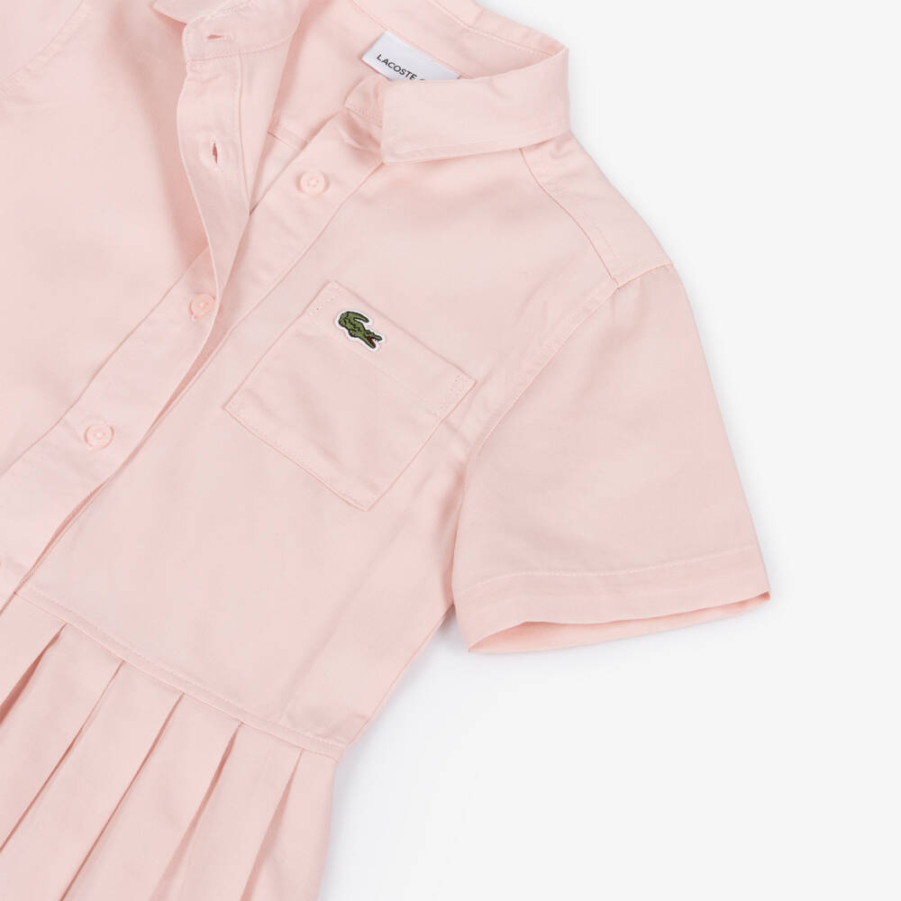 Lacoste-Платье-рубашка розовое с плиссировкой для девочек | Childrensalon