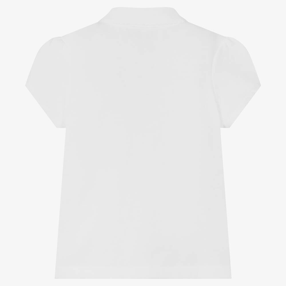 Lacoste-توب بولو قطن بيكيه لون أبيض للبنات | Childrensalon