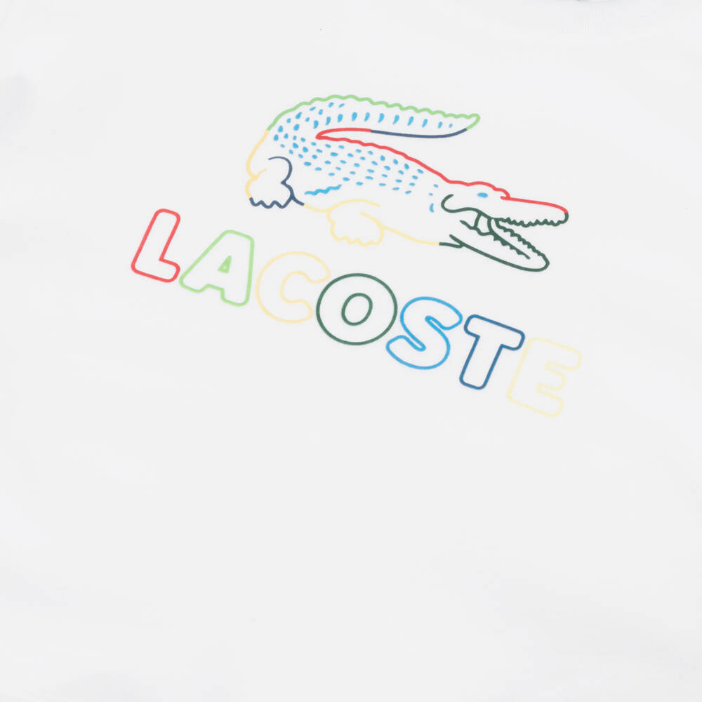 Lacoste-Girls White Cotton T-Shirt with Colourful Logo | Childrensalon