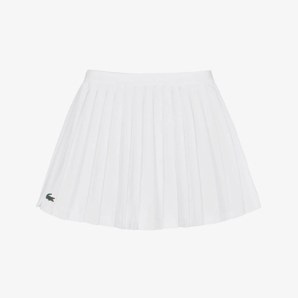 Lacoste Sport-Girls White Pleated Tennis Skirt with Integrated Shorts | Childrensalon