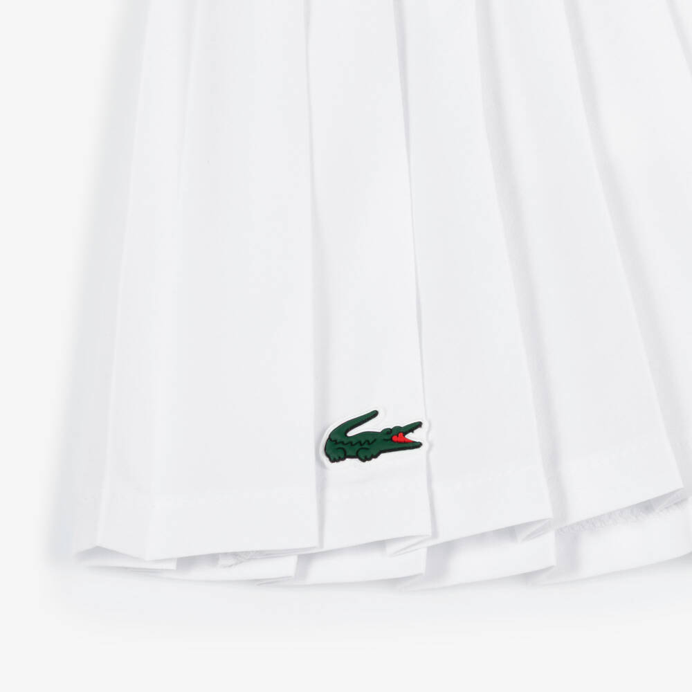 Lacoste Sport-Girls White Pleated Tennis Skirt with Integrated Shorts | Childrensalon