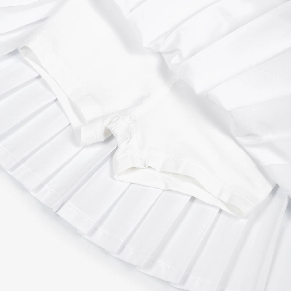 Lacoste Sport-Girls White Pleated Tennis Skirt with Integrated Shorts | Childrensalon