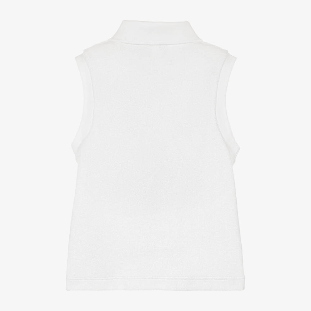 Lacoste-توب بدون أكمام قطن تيري لون أبيض للبنات | Childrensalon