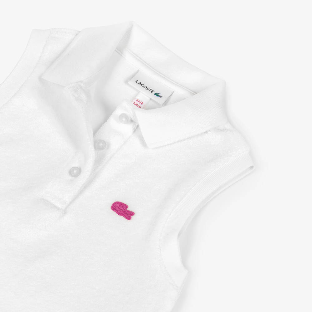 Lacoste-توب بدون أكمام قطن تيري لون أبيض للبنات | Childrensalon