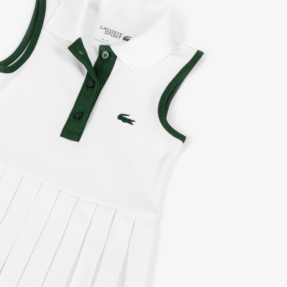 Lacoste Sport-Girls White Technical Polo Dress with Shorts | Childrensalon