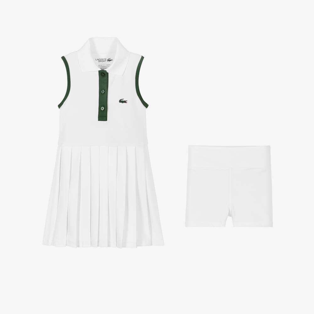 Lacoste Sport-Girls White Technical Polo Dress with Shorts | Childrensalon